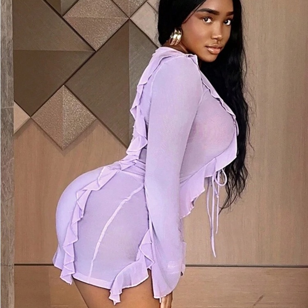 Lavender Ruffle Mesh Mini Dress - Picture 2 of 3